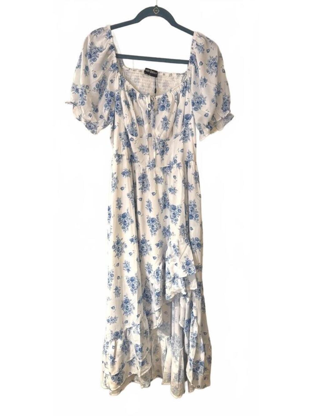 New Scarlet Darkness Women's Blue Floral Puff Sleeve Maxi Dress Size Large